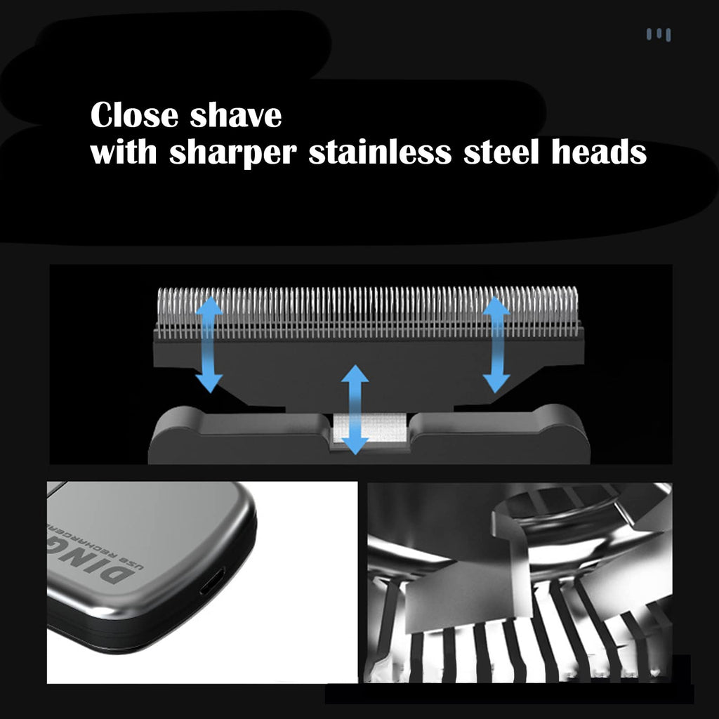Men's Electric Ultra Thin Rechargeable Razor, Reciprocating Mini Electric Facial Care Beard Trimmer, Cordless USB Travel Razor, Silver