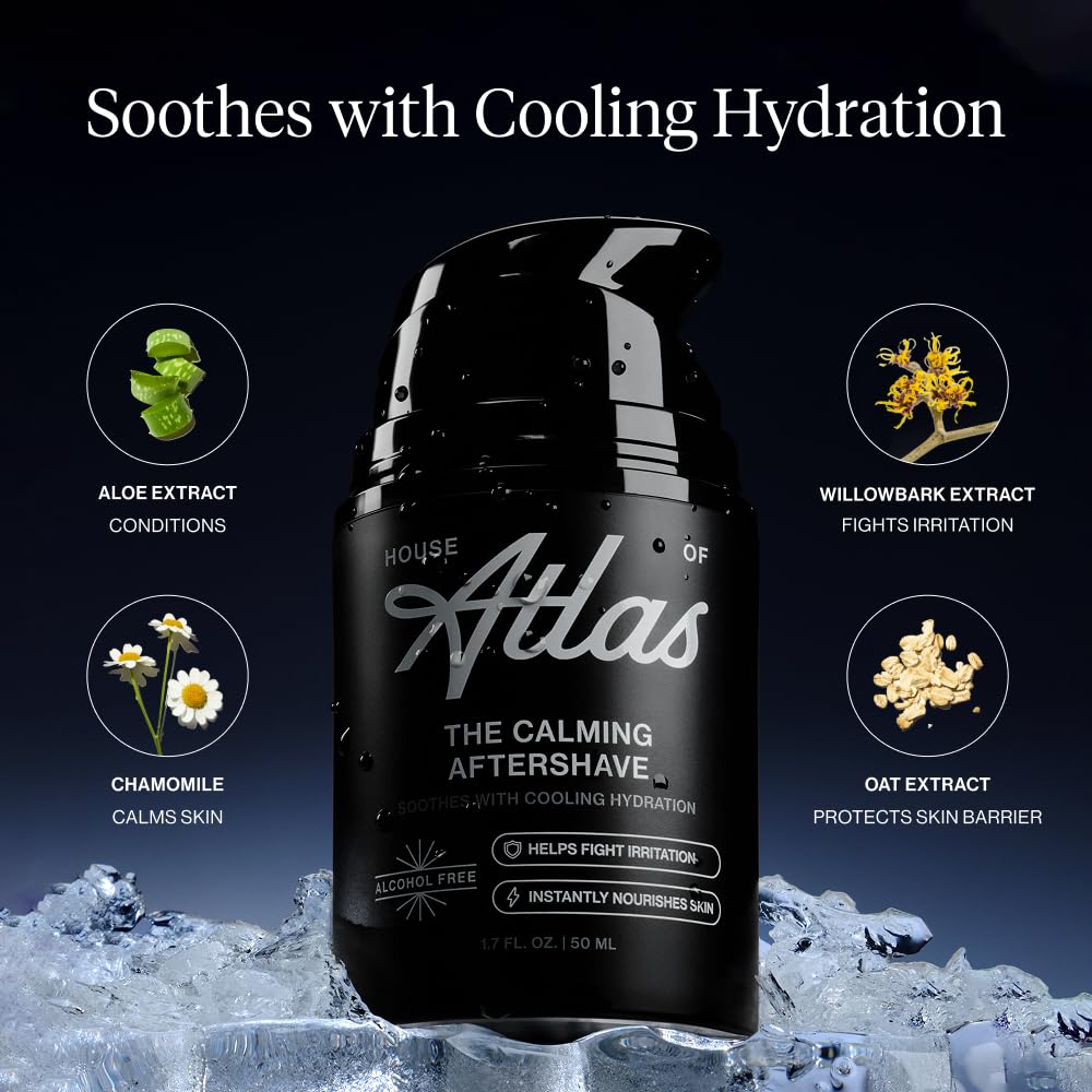 House of Atlas, Aftershave for Men - Alcohol-Free After Shave Lotion for Men with Aloe, Chamomile & Witch Hazel, Soothes Razor Burn, Softens Stubble, Lightweight Formula, 1.7 Fl Oz
