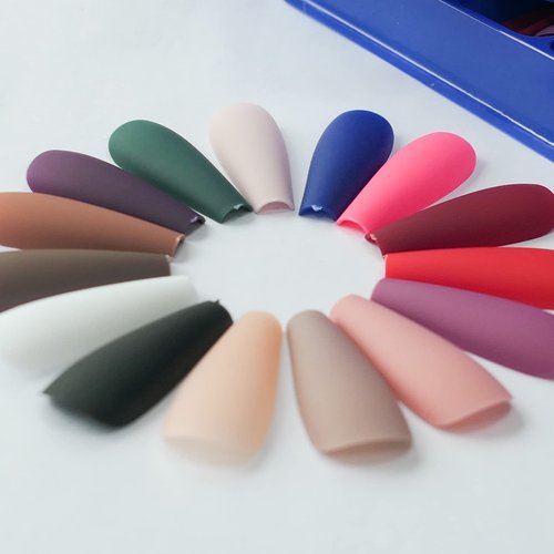 LoveOurHome 300pc Matte Coffin Press on Nails Long Fake Nail Kit, Coffin Nails Press ons Nail Medium Ballerina Acrylic Glue Nails Tips Full Cover Artificial Nails False Fingernail for Women Girls