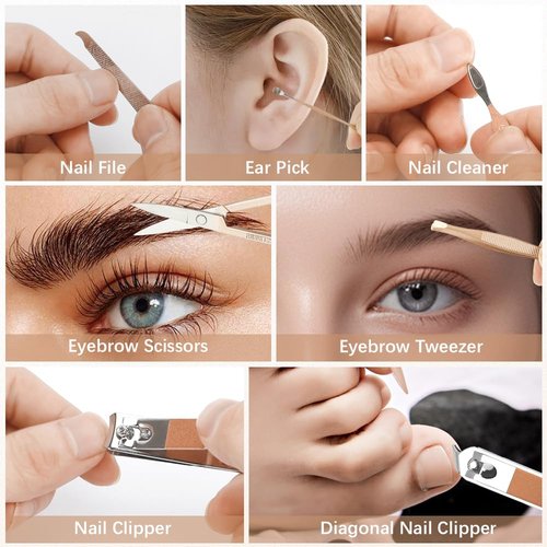 Manicure Set, Nail Clipper Set Stainless Steel Nail Clipper Kit 7 in 1 Manicure Kit Grooming Kit Nail Clippers Pedicure Kit Fingernail Toenail Clippers for Men Women Husband Boyfriend Travel Rose Gold