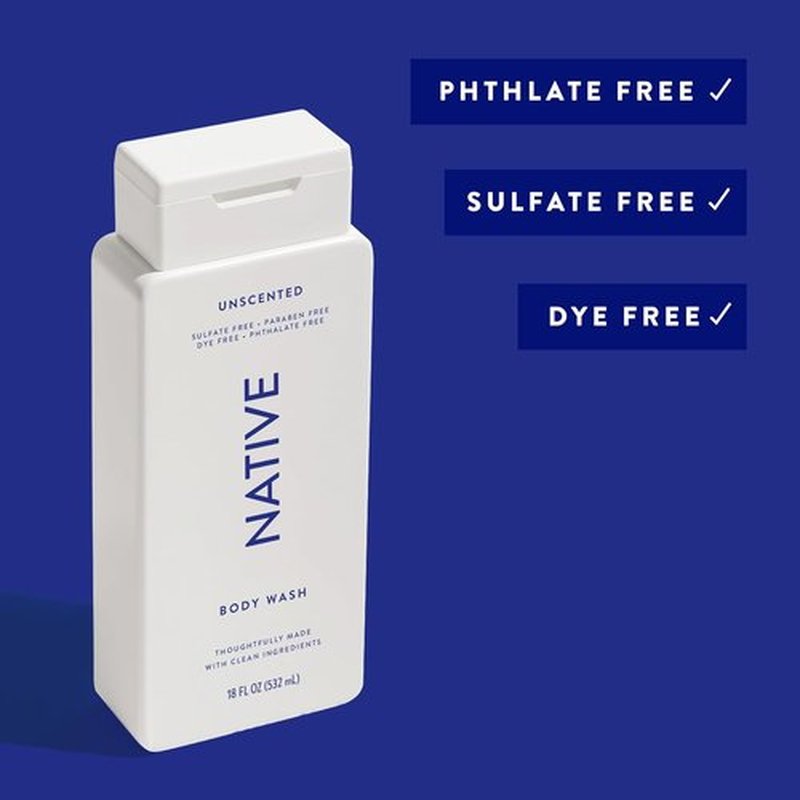 Native Body Wash - Naturally Derived Ingredients for Soft, Hydrated Skin | Unscented, 18 oz | Sulfate & Paraben Free