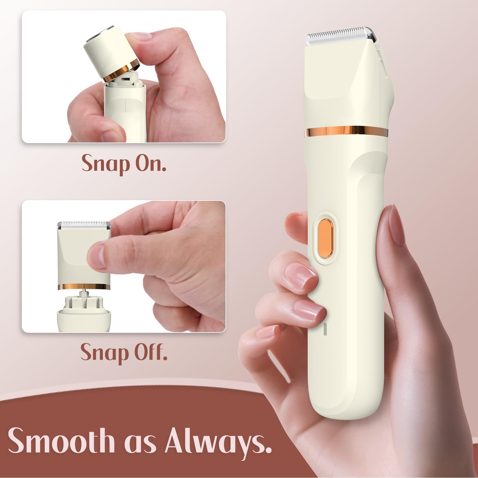 TEENOVA 5-in-1 Bikini Trimmer for Women, Electric Razors Shaver IPX7 Waterproof, Cordless Body Hair Trimmer, Ceramic Blade, Facial & Pubic Hair Removal, Travel Portable (Off-White)