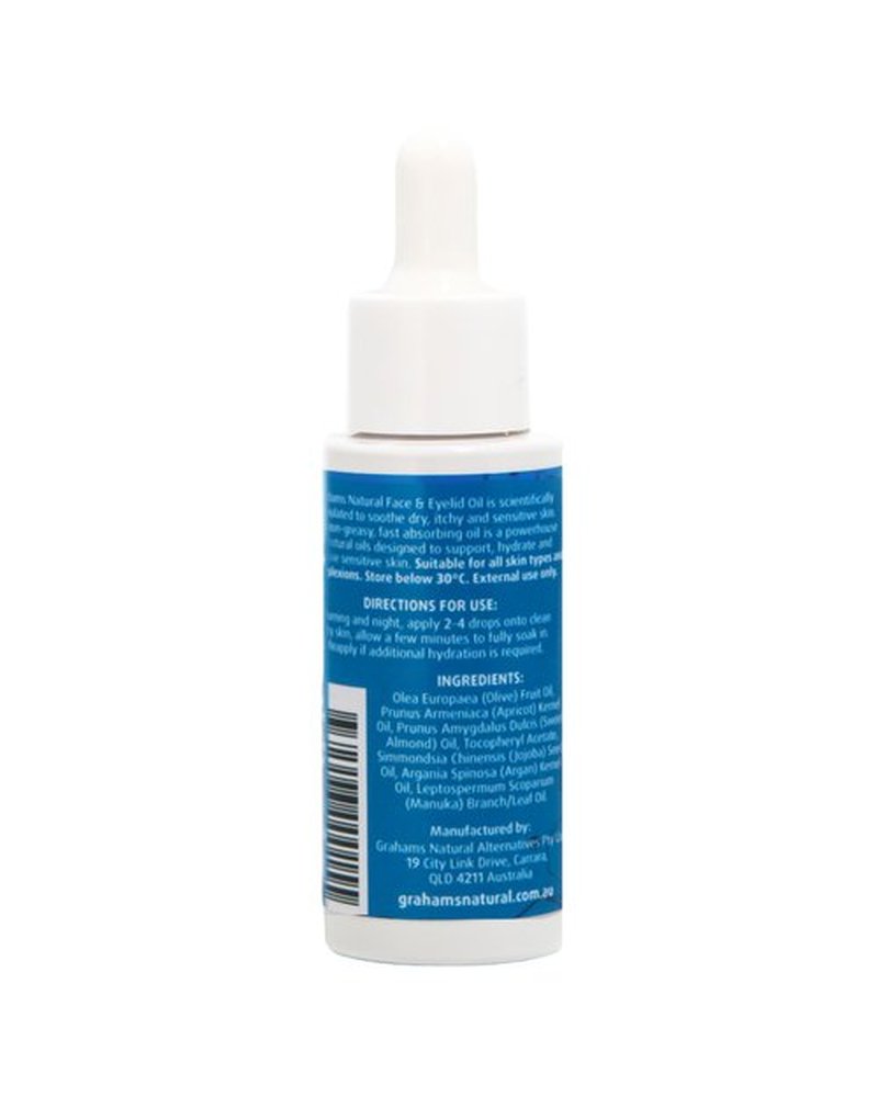 Grahams Natural Face & Eyelid Oil - For Very Dry Skin Around Eye & Face, Eczema & Perioral Dermatitis - Steroid-Free, Hypoallergenic, Non-Comedogenic - 100% Pure - with Argan & Jojoba Oil (1.69 Fl Oz)
