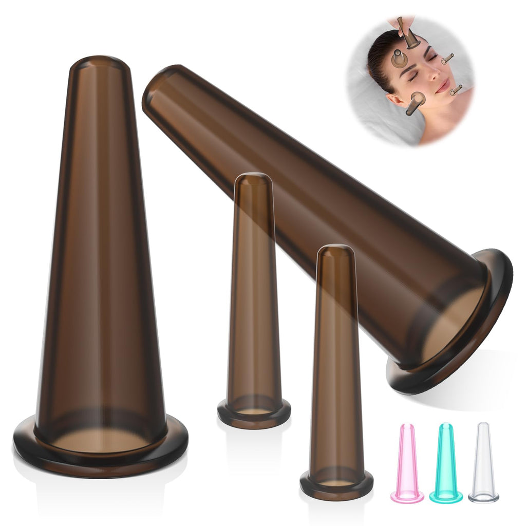 Threlaco 4pcs Facial Cupping Set Silicone Massage Cupping Set Mini Facial Cups Skin Care Neck Back Eyes Massaging Cup Anti Aging Beauty Tool Facials Care(Black)