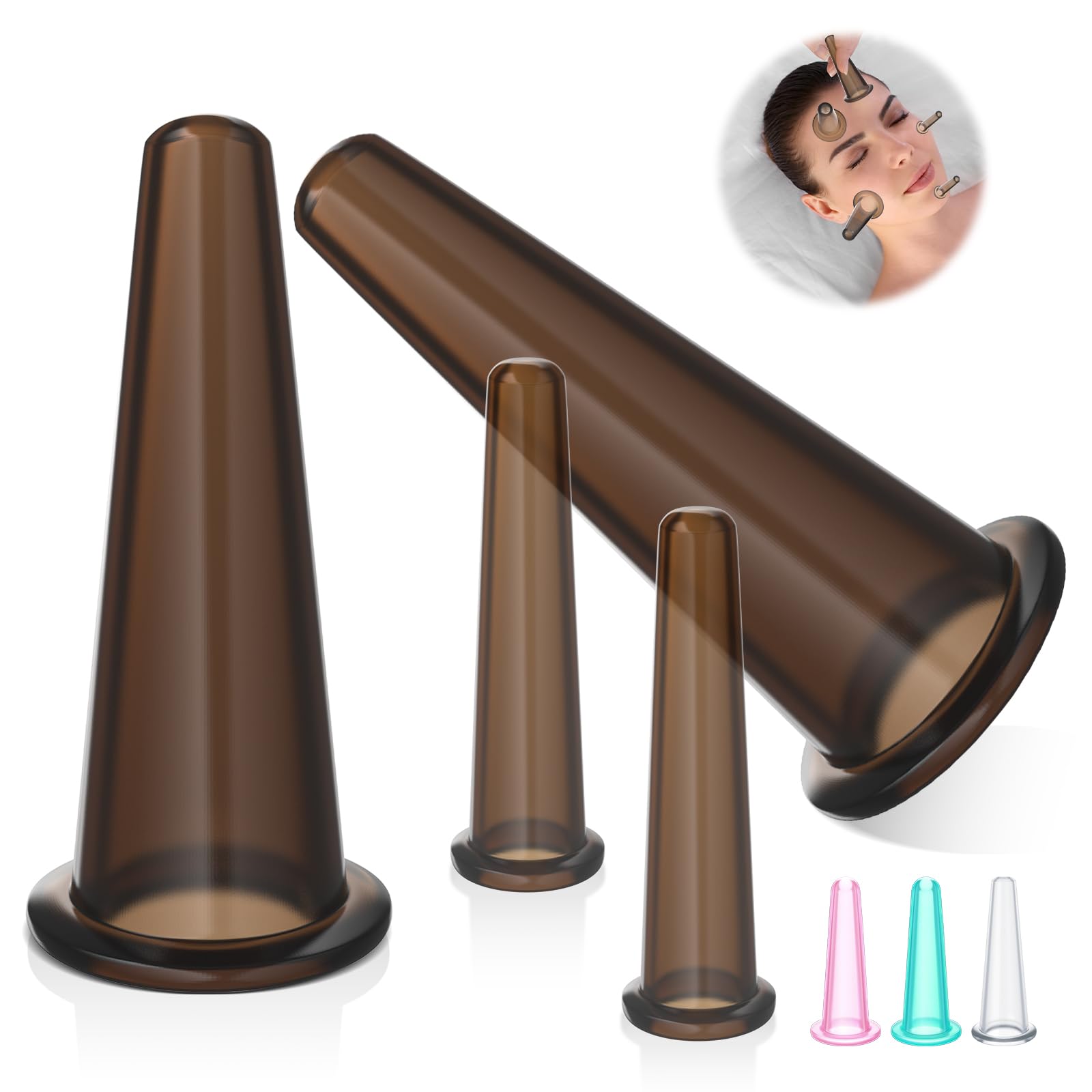 Threlaco 4pcs Facial Cupping Set Silicone Massage Cupping Set Mini Facial Cups Skin Care Neck Back Eyes Massaging Cup Anti Aging Beauty Tool Facials Care(Black)