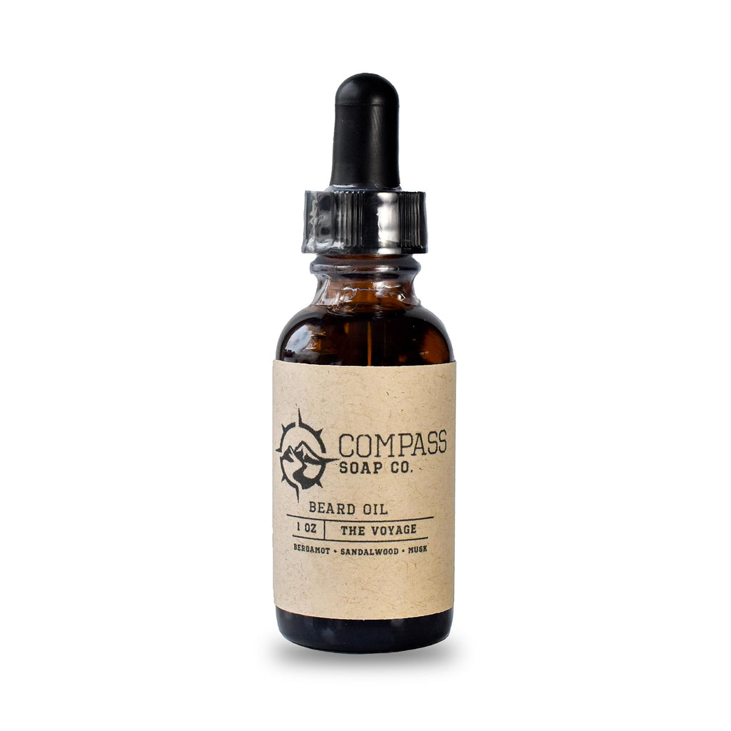 Compass Soap's The Voyage - Natural Beard Oil for Men | Beard Oil for Nourishment and Hydration | Infused with Bergamot, Sandalwood & Musk | Best Beard Growth Oil for Men | 1 fl. oz.