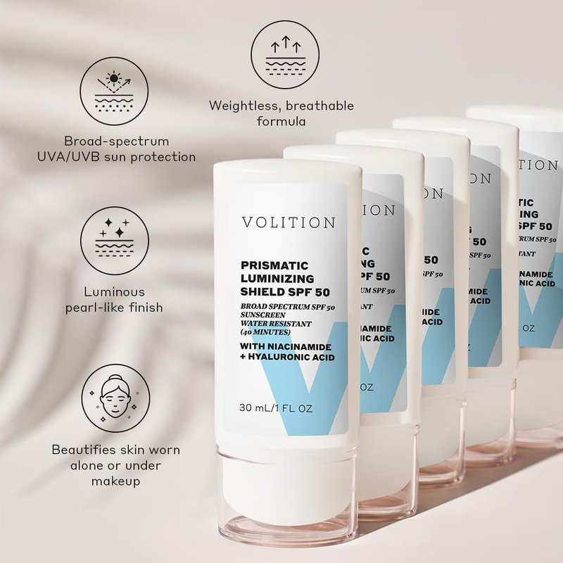 Volition Beauty Prismatic Luminizing Shield SPF 50 - Reef-Safe Mineral Face Sunscreen with Niacinamide & Hyaluronic Acid | Lightweight Moisturizer for Glowing Skin