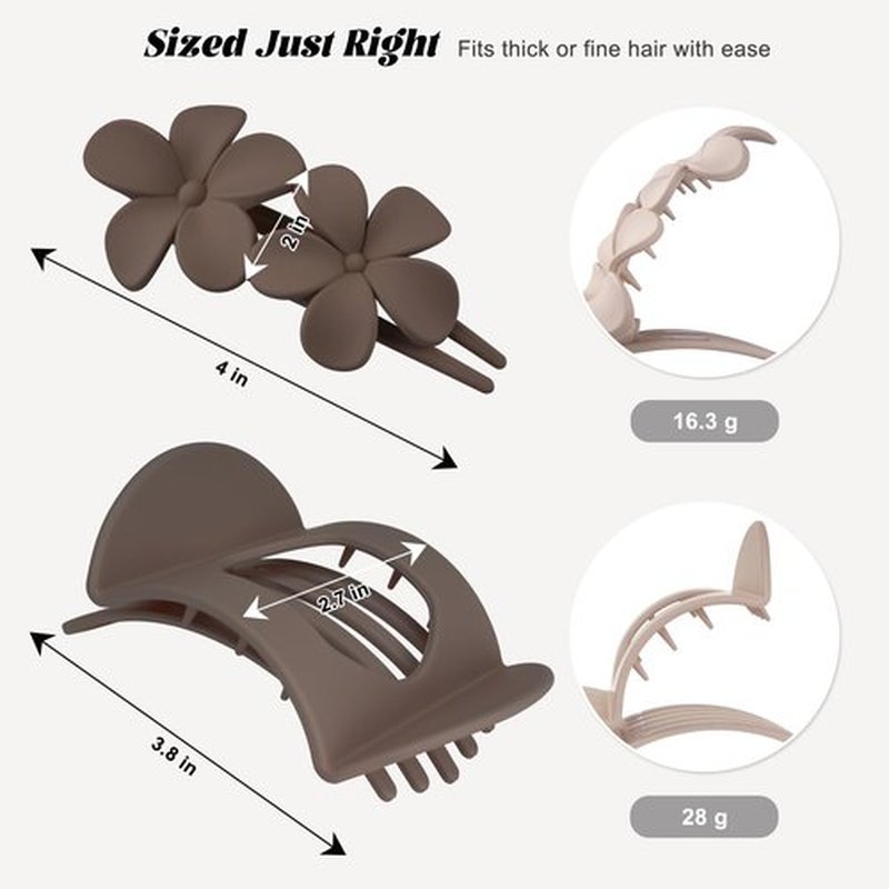 Flat Hair Clips - 6PCS Matte Flat Claw Clips for Women Girls, 2 Styles Durable Flat Claw Clip for All Hair Types, Durable No Slip Flower Lay Barrettes