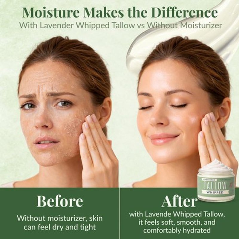 Lady May Tallow Whipped Tallow 9oz - All Natural Face Cream + Whole Body Moisturizer for Dry Skin - No Preservatives, Parabens or Seed Oils - 100% Pure, No Added Fragrance - USA Made (Unscented)