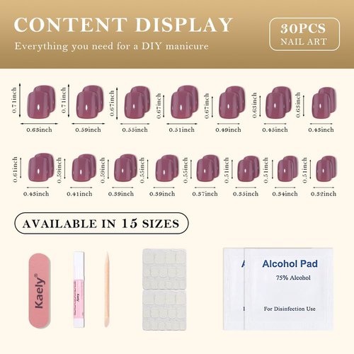 evpct Maroon Glossy Press on Nails Short Square, Glossy Maroon Fake Nails Summer Reusable, Acrylic False Nail Stick on Press ons for Women Gifts, Perfectly Fit Durable False Nail Kit & Gel 30Pcs