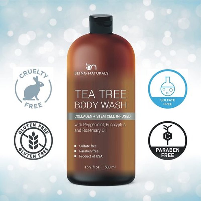 Body Wash with Tea Tree & Organic Tea Tree Oil - Fights Odor, Acne & Skin Issues, 16.9 oz by BeingNaturals