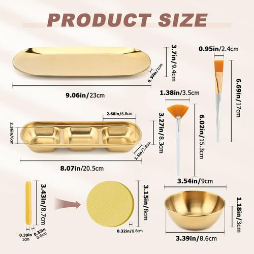 23Pcs Esthetician Supplies for Facials Set, 3 Gold Mixing Bowls Serving Tray 3 Compartment Serving Tray 3 Facial Fan Brushes 3 Flat Brushes, 12 Facial Sponge Compressed Round