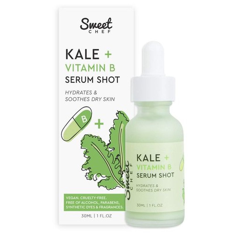 Sweet Chef Kale + Vitamin B Serum Shot - Hydrating Antioxidant-Rich Facial Serum with Vitamin B + Aloe Vera for Moisturizing + Soothes Dry Skin for a Radiant Glow - Vegan (30ml / 1 fl oz)