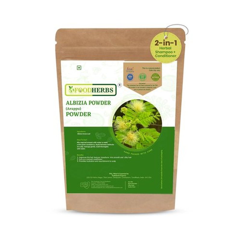 Foodherbs Herbal Arappu Powder Shampoo Alternative | Ayurvedic Hair Wash with Albizia Amara Leaf 200 Gms/0.44 Lbs | Natural conditioner | Reduce Hair Fall | Hand Packed with Care | Thanks Giving