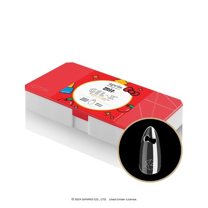 APRÉS x Hello Kitty® Gel-X Nail Extension Kit w/ Natural Almond Bow Cut Nail Tips, Extend Gel, Bonder, Gel-X Prep, Sanrio Omni Light