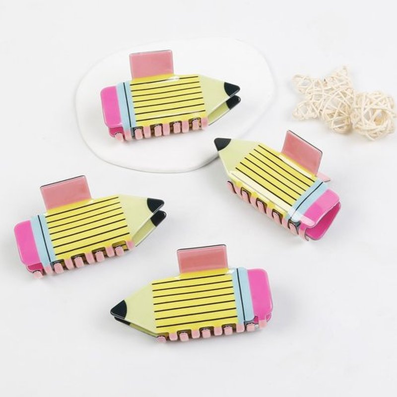 TEBIEKOY 4Pcs Pencil Hair Claw Clips - Funny Teacher Hair Clips Hair Jaw Barrettes for Women Cute Back to School Hair Accessories for Teachers Students Appreciation Gift,Style1