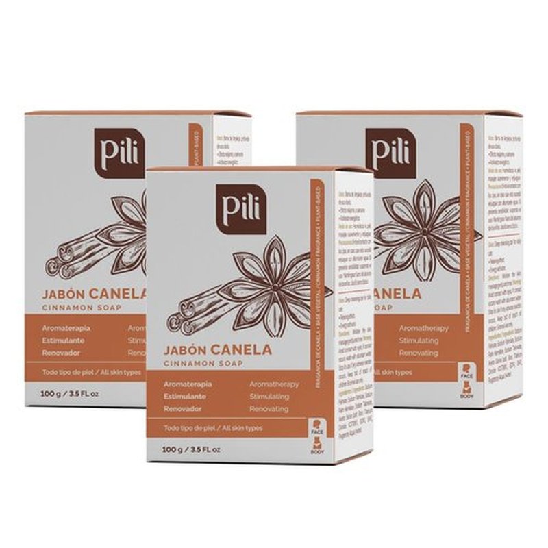 Pili Natural Cinnamon Soap Bars (3 Pack). Face and Body Soap Bars for Women, Men, Teens and All Skin Types. Jabón de Canela. 3.5 oz each.