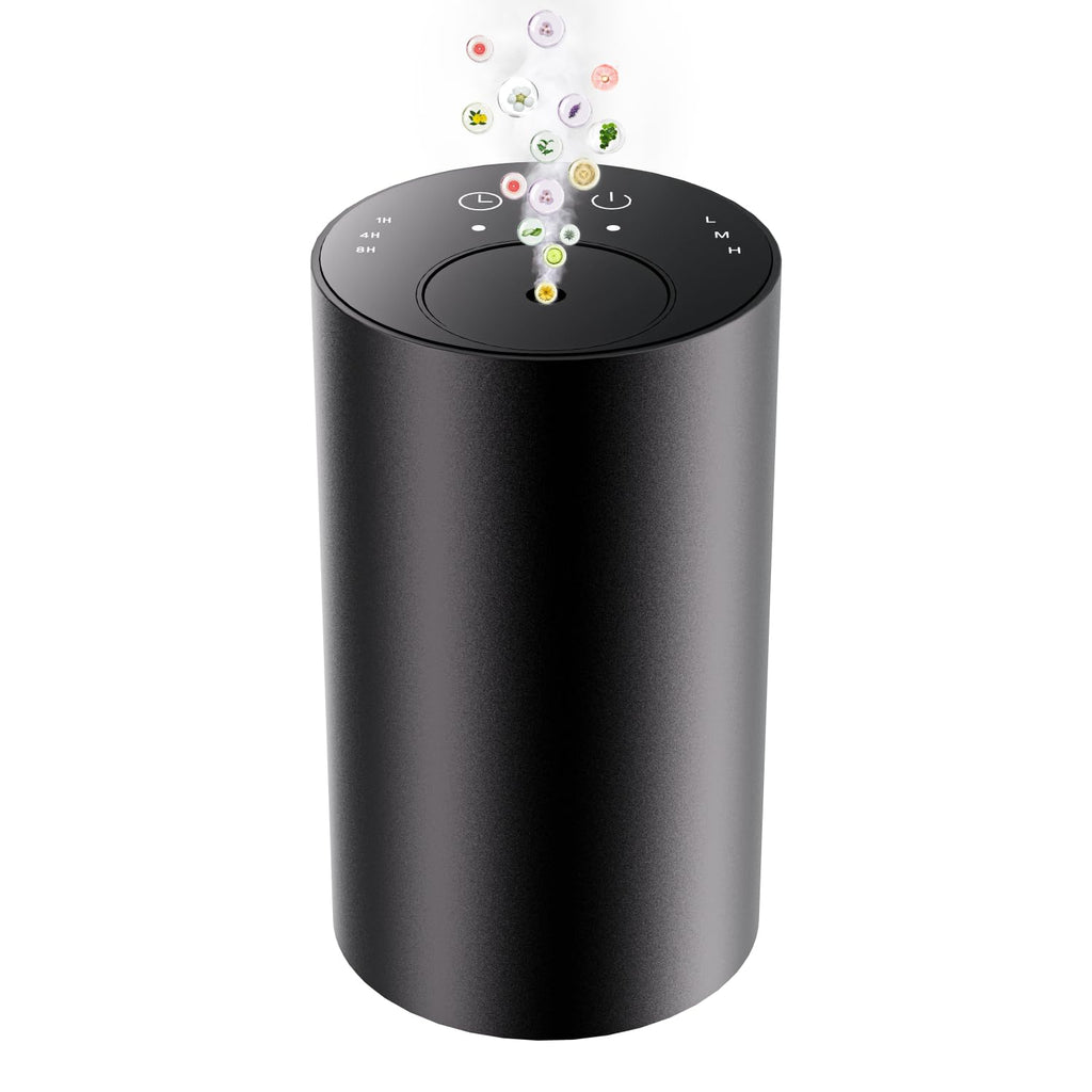 Waterless Essential Oil Diffuser, Portable Aromatherapy Diffuser, Mini Scent Machine, Battery Operated, 1/4/8-Hour Timer, 20ml Capacity, 3 Mist Levels for Home, Car, Room Office,No included oil(Black)