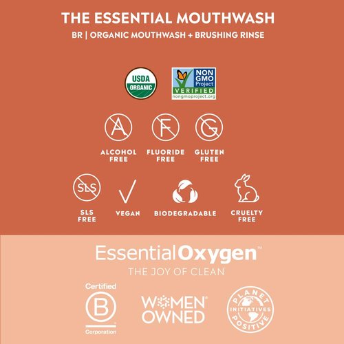 Essential Oxygen Organic Brushing Rinse - Cinnamint Flavor, 16 fl oz | All-Natural Mouthwash for Whiter Teeth & Fresher Breath