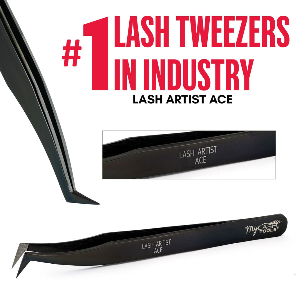 My Lash Tools Mega Boot Volume Fiber Tip Lash Tweezer – LASH ARTIST ACE, Professional Eyelash Extension Tweezers, Precision Fan Making, Plain Grip (Black)