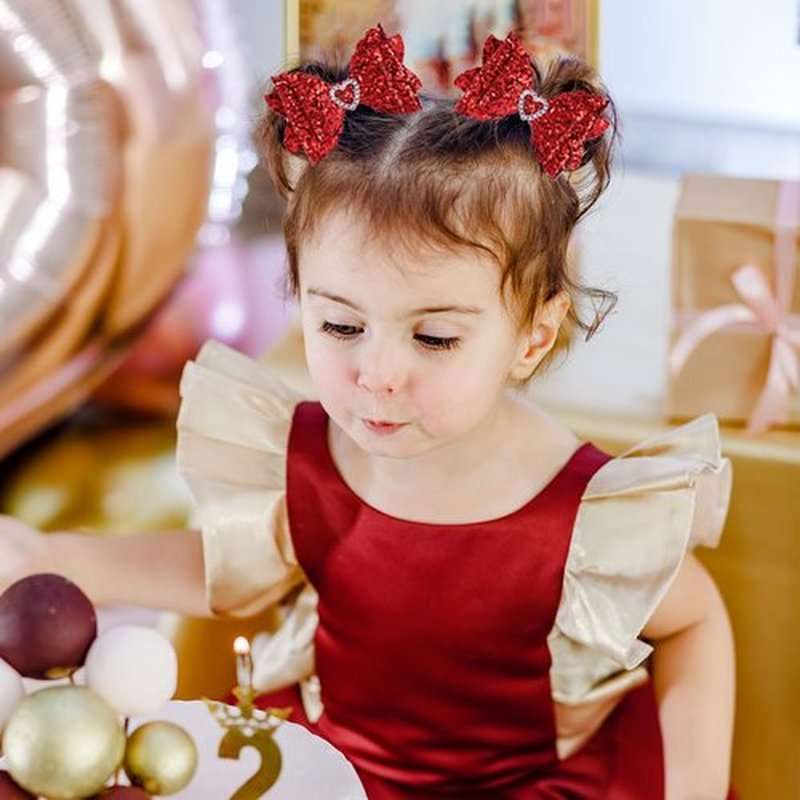 IKOLA Hair Bows for Girls Glitter Hair Clips with Rhinestones Heart Non Slip Metal Alligator Clips Hair Barrettes Sparkly Hair Accessories for Valentines Christmas Back to School - Red