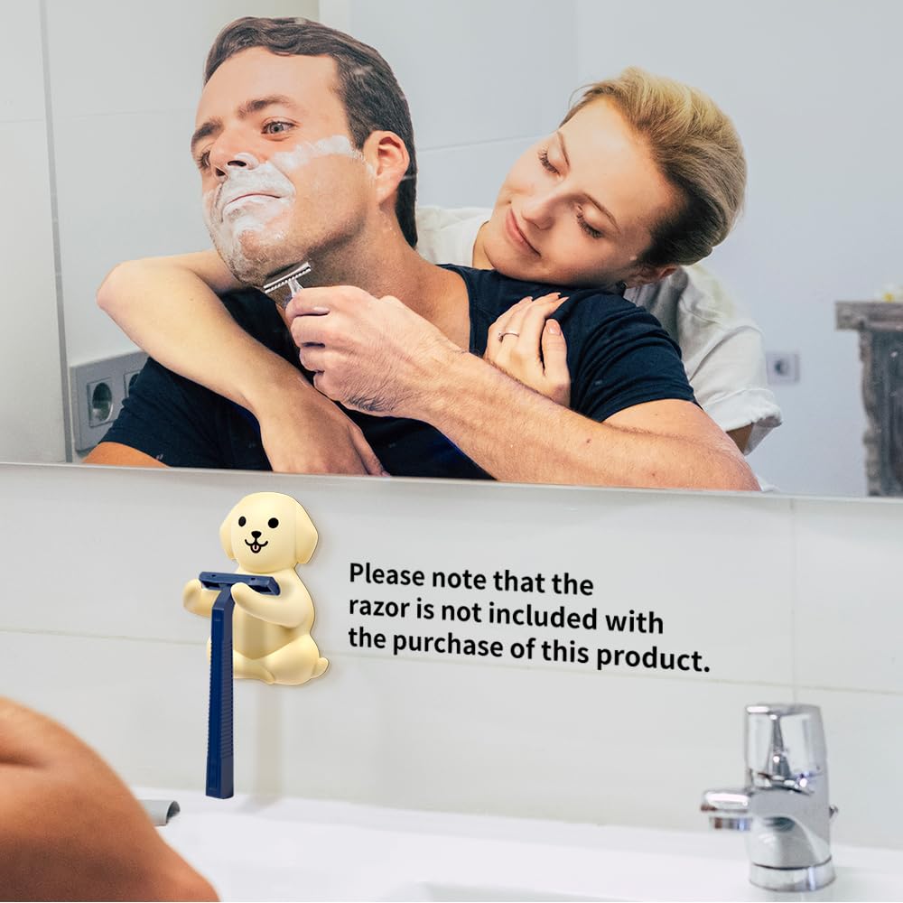 Pishovi Dog Holder Shaver Organizer, Cute Dog Animal Bathroom Decor Razor Holder Wall Mount, Valentine's Day Birthday Gifts for Men Women Boyfriend Girlfriend, Emotiona Gifts for Wife Husband Dad Mom