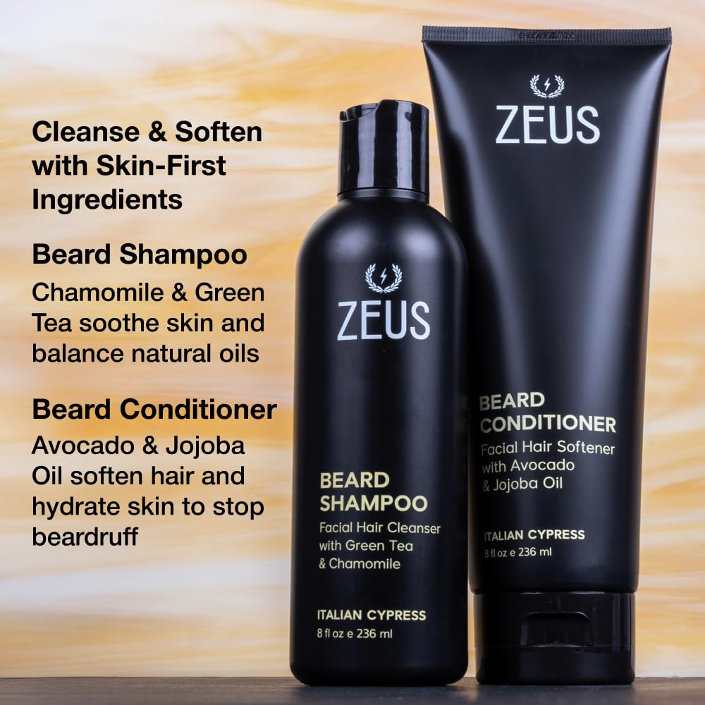 ZEUS Starter Beard Wash & Natural Oil Kit for Men (Italian Cypress)