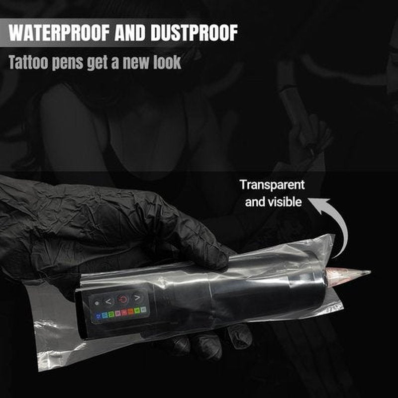 PMUBEAUTY 200Pcs PMU Pen Machine Covers Sleeves Tattoo Machine Protect Film Bag Disposable for Tattoo Cartridge Machine Gun Grips, Derma pen Microneedling (Clear)
