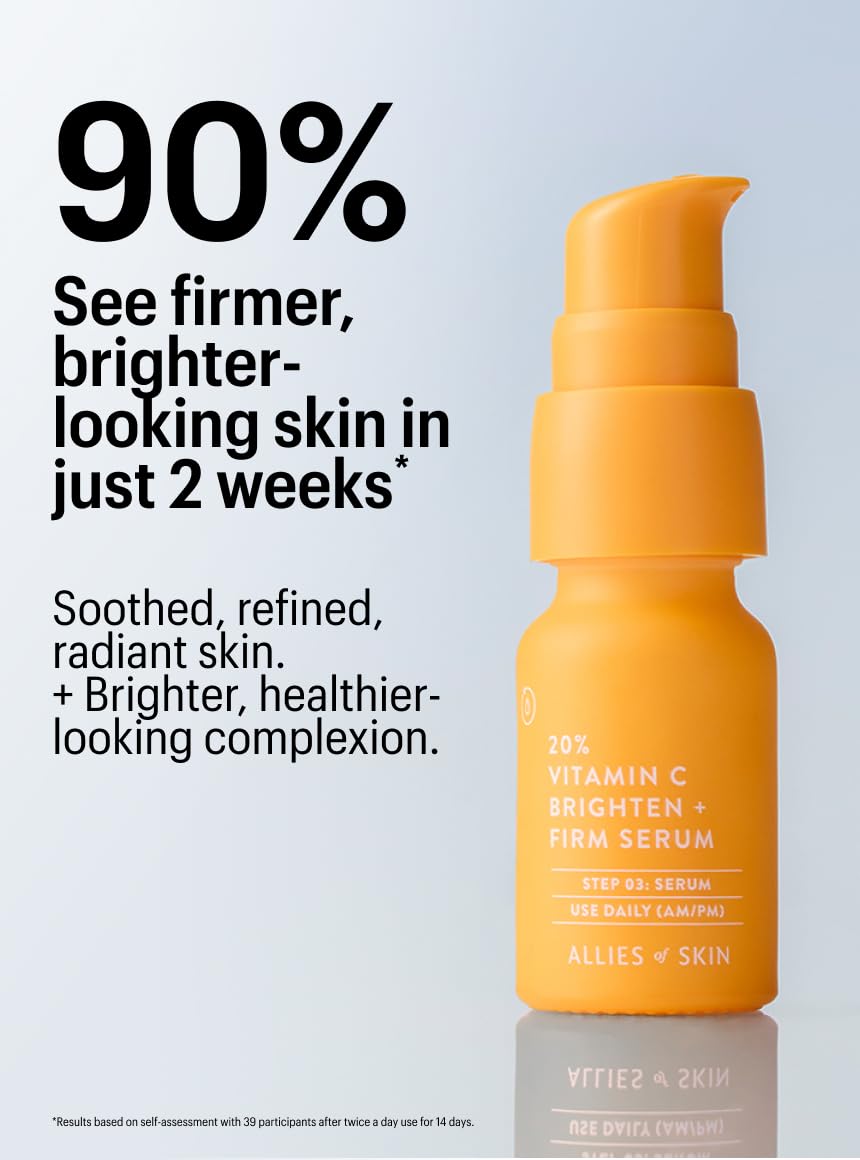 Allies of Skin 7 Days to Brighter Skin Kit - 3-Step Vitamin C Skincare Set with 20% Vitamin C Serum, Amino Acid Cleanser & Peptide Moisturizer