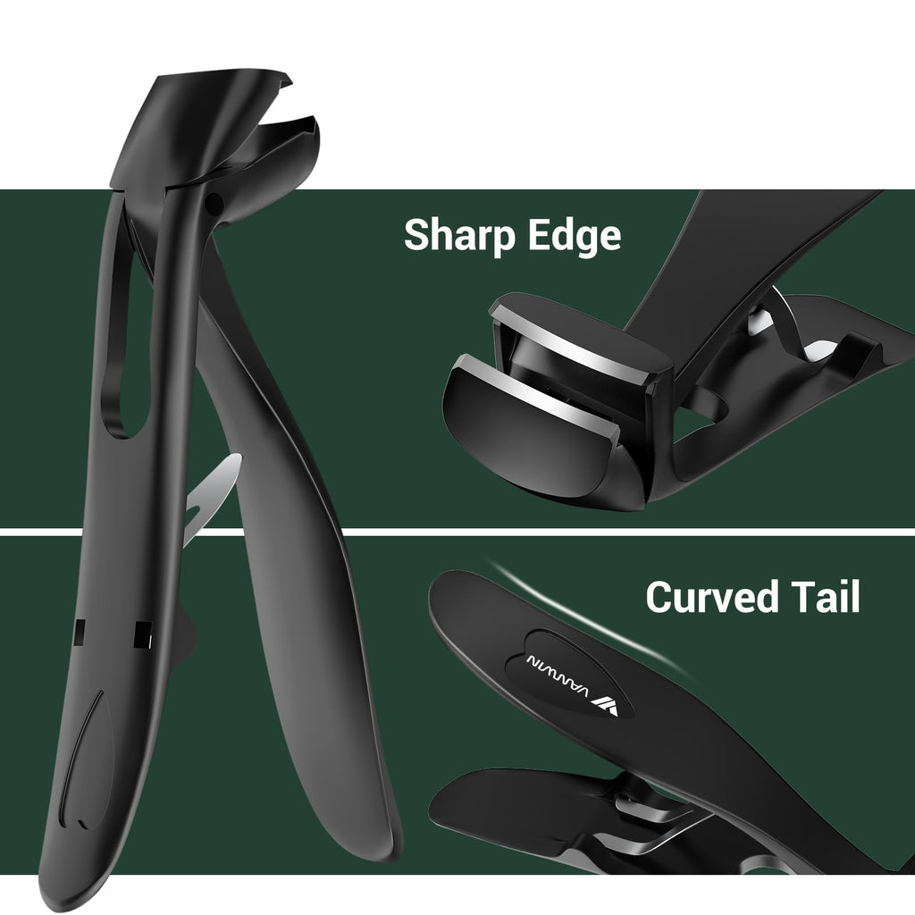 VANWIN Angled Head Nail Clippers for Seniors, Ergonomic Toenail Clippers for Thick Nails with Wide Jaw Opening, Premium Steel Nail Cutter Nail Clippers with Catcher for Men and Women Black