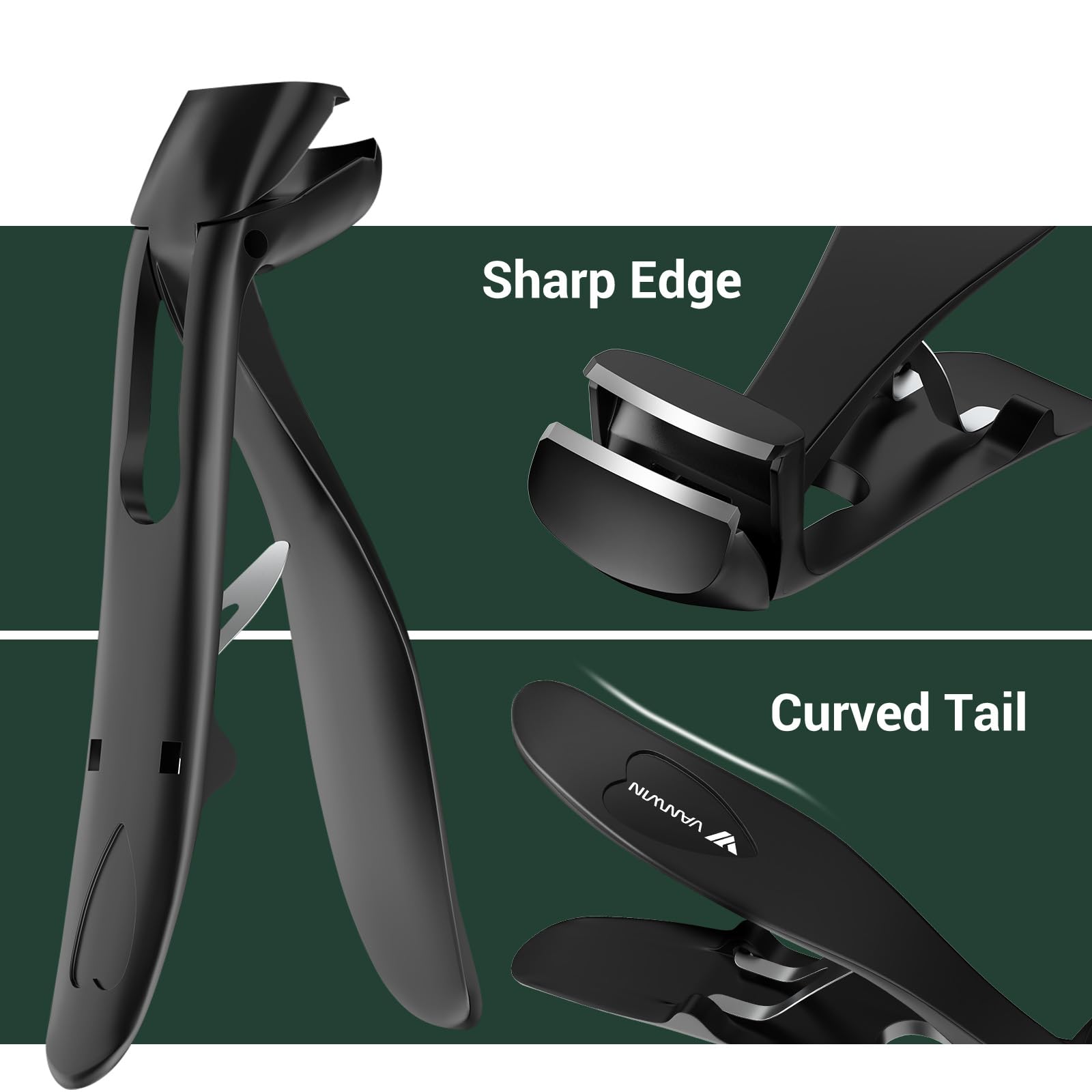 VANWIN Angled Head Nail Clippers for Seniors, Ergonomic Toenail Clippers for Thick Nails with Wide Jaw Opening, Premium Steel Nail Cutter Nail Clippers with Catcher for Men and Women Black