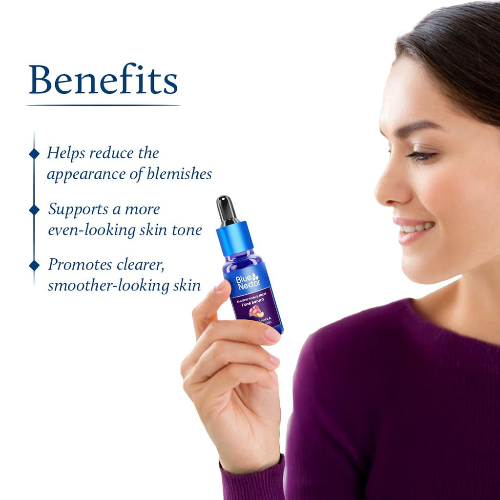 Blue Nectar Plum Face Serum for Acne Prone Skin and Acne Marks | Oil Free Anti Acne Serum for Oily Skin | Pore Minimizing Serum for Bumpy Texture | With Plant Based Vitamin C (1Fl Oz)