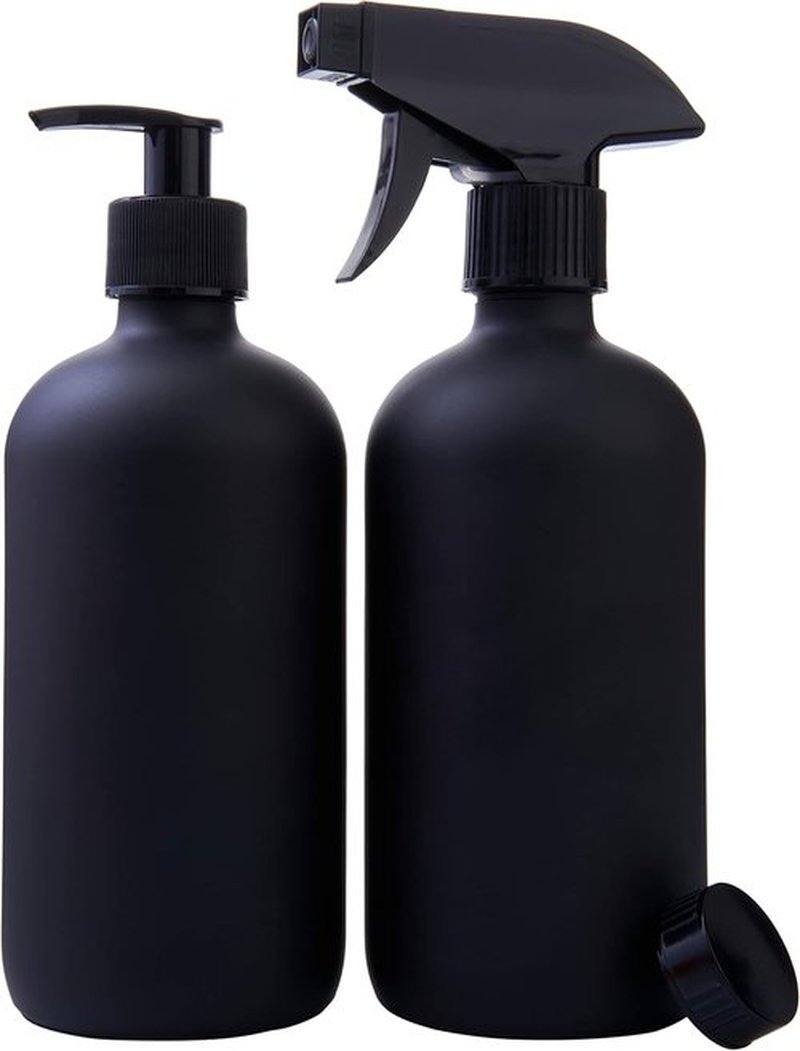 Boston Round Glass Bottles - 16oz Reusable Spray & Soap Dispenser Set of 2 | Ideal for Cleaning