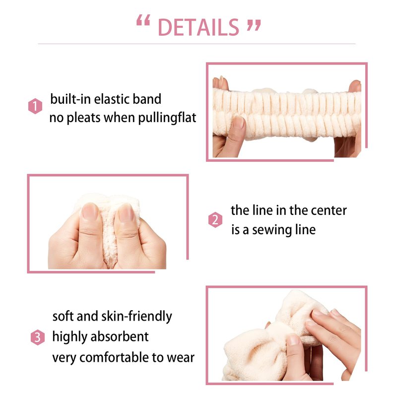 Yaqulen 7 Pcs Spa Set, Facial Headband and Wristband Set, Skincare Accessories, College Style Girl Idea Gifts, Hair Accessories for Women and Girls (Khaki)