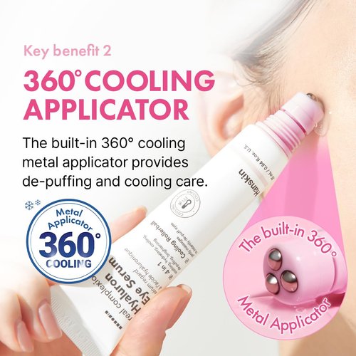 Hanskin Hyaluron Eye Serum - Hydrating Eye Care with 4 Types of Hyaluronic Acid | Cooling Metal Applicator | De-Puffing & Brightening | 0.85 fl oz