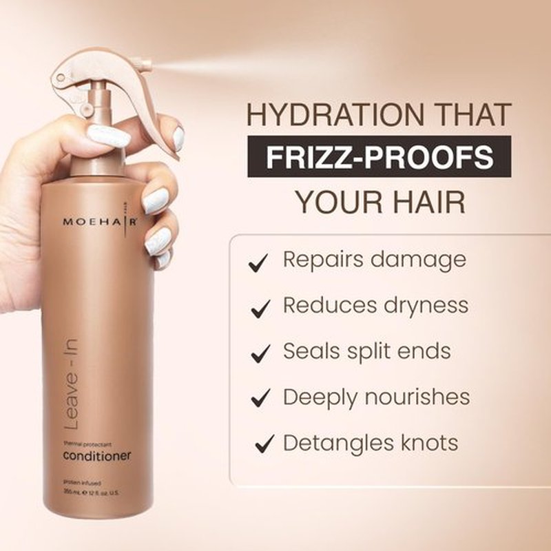 MOEHAIR Leave-In Conditioner - Infused with Proteins & Argan Oil | 12 Fl. Oz. Curly Hair Detangler & Softener