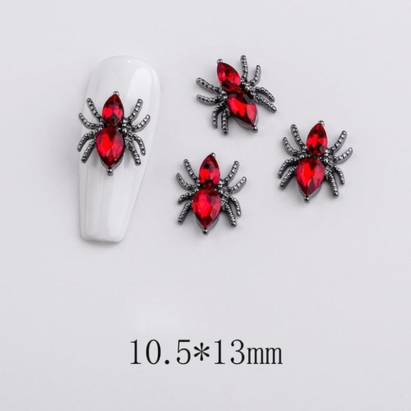 Spider Acrylic Nail Art Gems & Charms - Black & Red Spider Rhinestones - Halloween Nail Decor Accessories