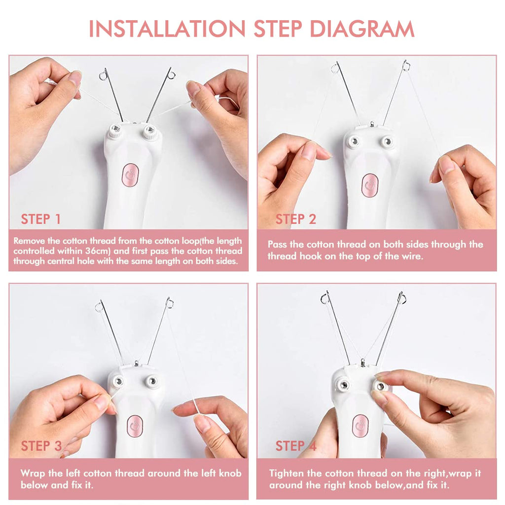 Facial Hair Remover, Electric Women Cordless Facial Threading Epilator Ladies Beauty Hair Remover USB Rechargeable Facial Trimmer Cotton Threading Hair Shaver