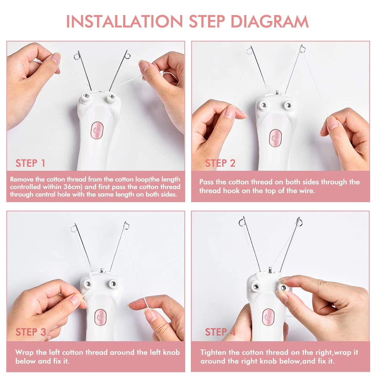Facial Hair Remover, Electric Women Cordless Facial Threading Epilator Ladies Beauty Hair Remover USB Rechargeable Facial Trimmer Cotton Threading Hair Shaver