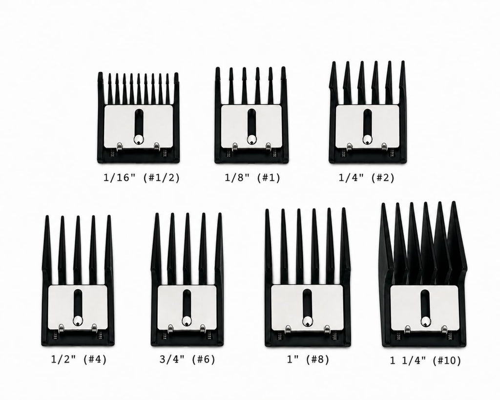 Miaco 7 Piece Universal Clipper Guide Comb Guard Set Compatible with Full Size Clippers Oster Classic 76, Oster A5, Andis AG, Andis BG, Wahl Senior