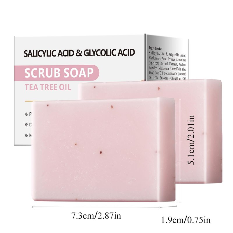YAFUSIPE Salicylic Acid Scrub Soap, Face Bath Soap Bar with Glycolic Acid Tea Tree, Exfoliating Face Body Wash for Women & Men Anti-blemish Acne Strawberry Legs Ingrown Hair Keratosis Pilaris 200g/7OZ