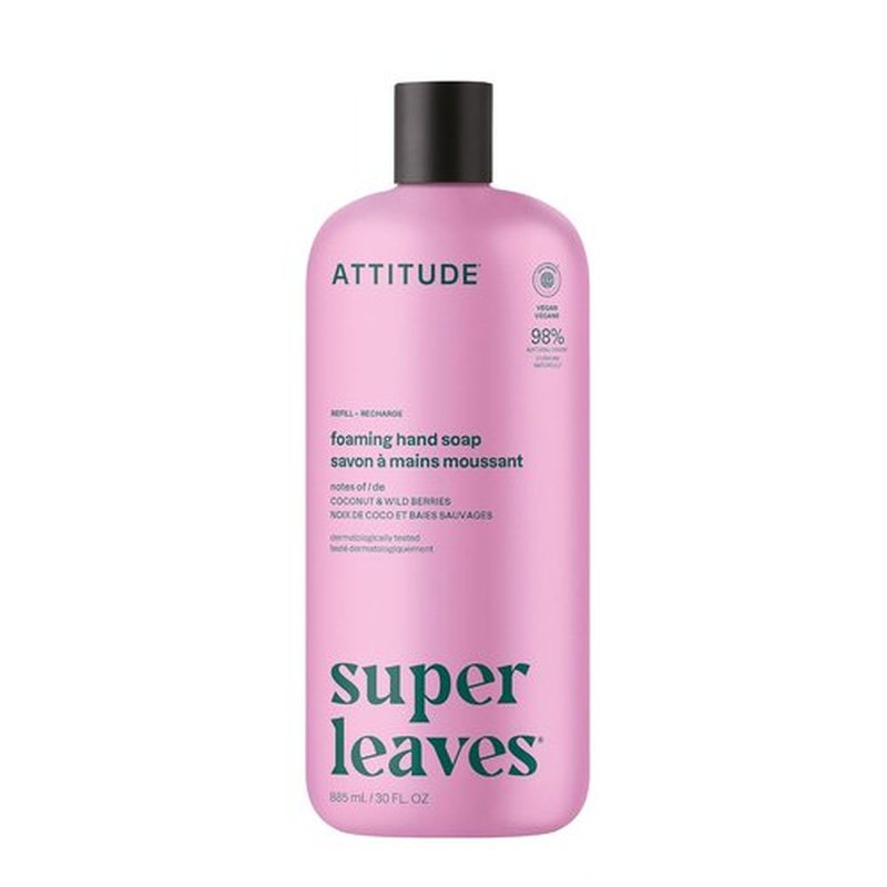 ATTITUDE Foaming Hand Soap - Natural & Plant-Based, EWG Verified, Coconut & Wildberries Scent | 30 Fl Oz