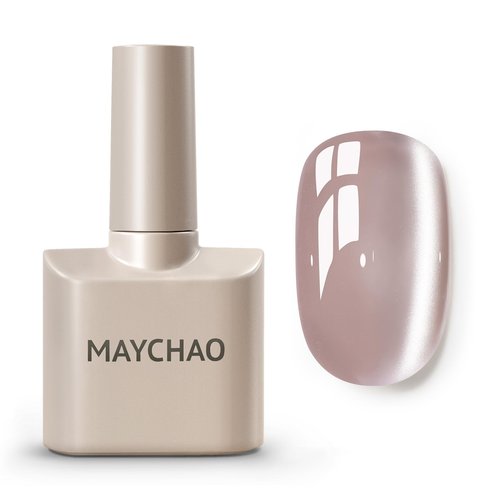 MAYCHAO 15ML Crystal Glassy Nude Cat Eye Gel Nail Polish 1Pc Silk Nude Cat Eye Gel Polish Soak off Holographic Magnetic Nail Polish for Nail Art Manicure Salon DIY at Home, 0.5 OZ