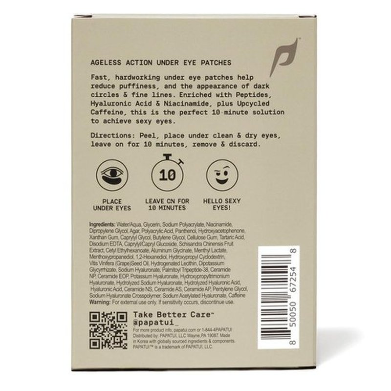 PAPATUI by Dwayne Johnson Fast-Acting Under Eye Patches for Men | Ageless Action to Reduce Puffiness, Dark Circles and Fine Lines | Made with Niacinamide, Hyaluronic Acid, Caffeine | 6ct