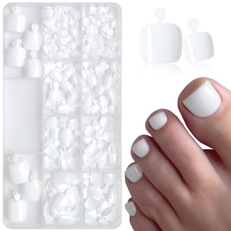 AddFavor 240pcs White Press on Toenails for Women Toe Press on Nails Square Toe Nails Press ons Fake Toe Nail Tips 12 Sizes White Toenails Press on Artificial Fake Toenails with Adhesive Tabs Glue