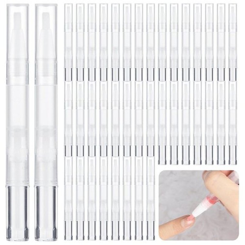 Toyosport 100PCS Empty Cuticle Oil Pen Refillable Transparent Twist Pens 3ml, Empty Nail Oil Pen with Brush Tip, Eyelash Growth Liquid Tube, Cosmetic Lip Gloss Container Applicators