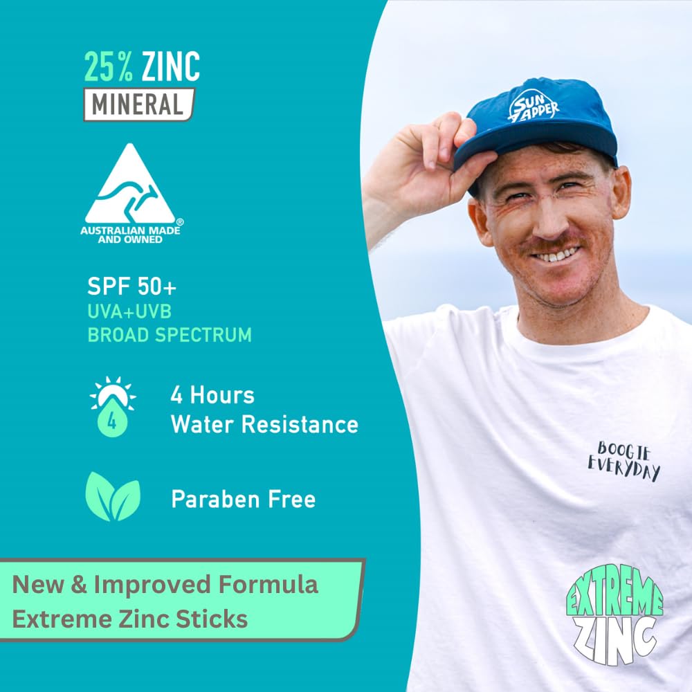 Sun Zapper Extreme Zinc Sunscreen Stick SPF 50+ Tan – Water Resistant Mineral Sunscreen for Face, Zinc Oxide Surf Sunscreen Stick for Surfing and Water Sports, 15g (0.53 oz), Australian Made
