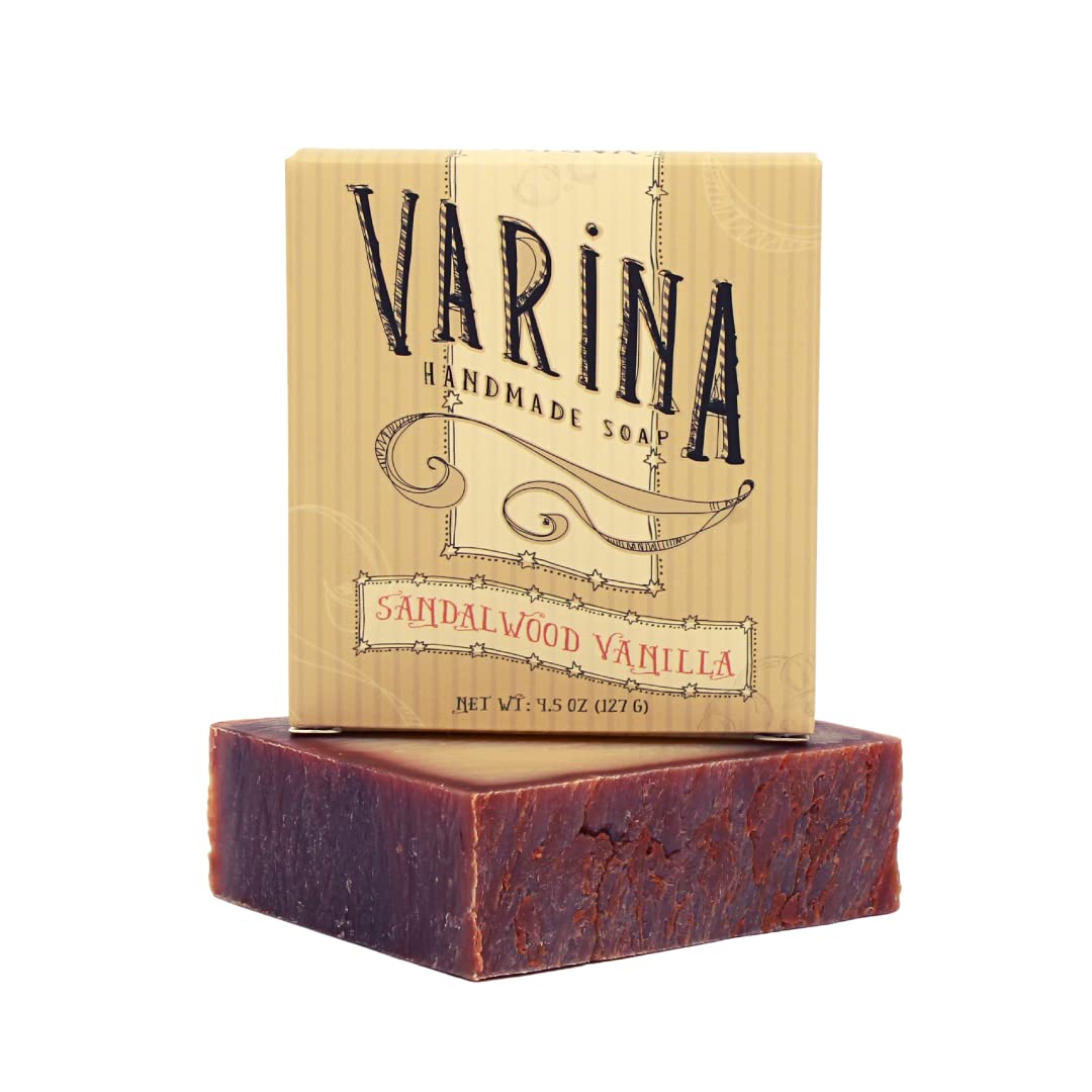 Varina Natural Sandalwood Vanilla Bar Soap - Gentle Cleansing for Sensitive Skin, Floral - 3 Pack
