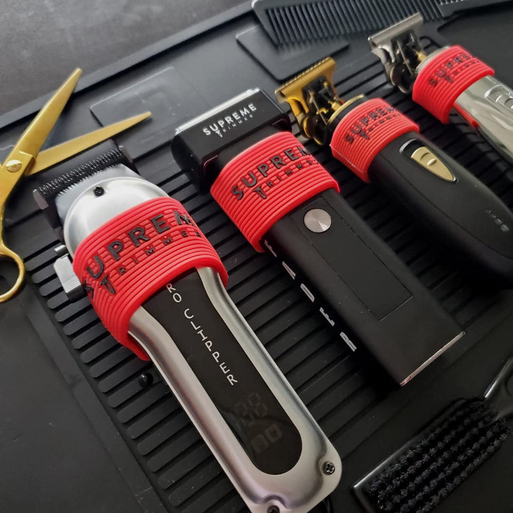 Clipper Grip SGR50 Professional Barber Grippers by Supreme Trimmer | 5 Piece Non-Slip Clipper Grips, Barber Sleeve for Clipper, Trimmer & Shaver | Red