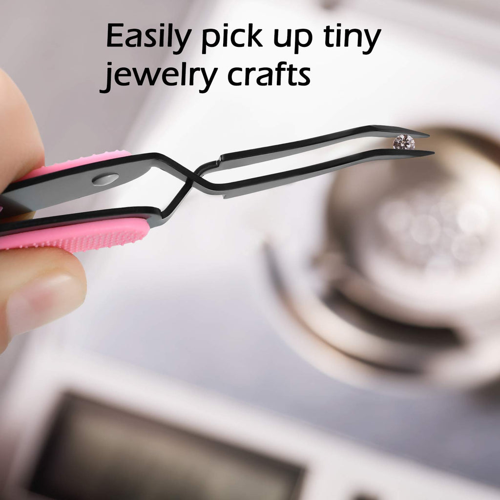 Mudder 3 Pieces Reverse Craft Tweezers Crossing Lock Tools Stainless Steel Tweezers Grip Precision Curved Beading Jewelry Tools for DIY Craft Supplies